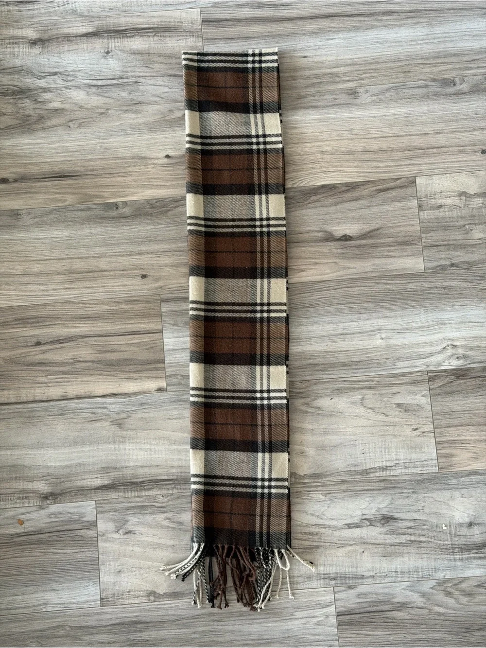 Brown Plaid Cashmere Fringe Scarf